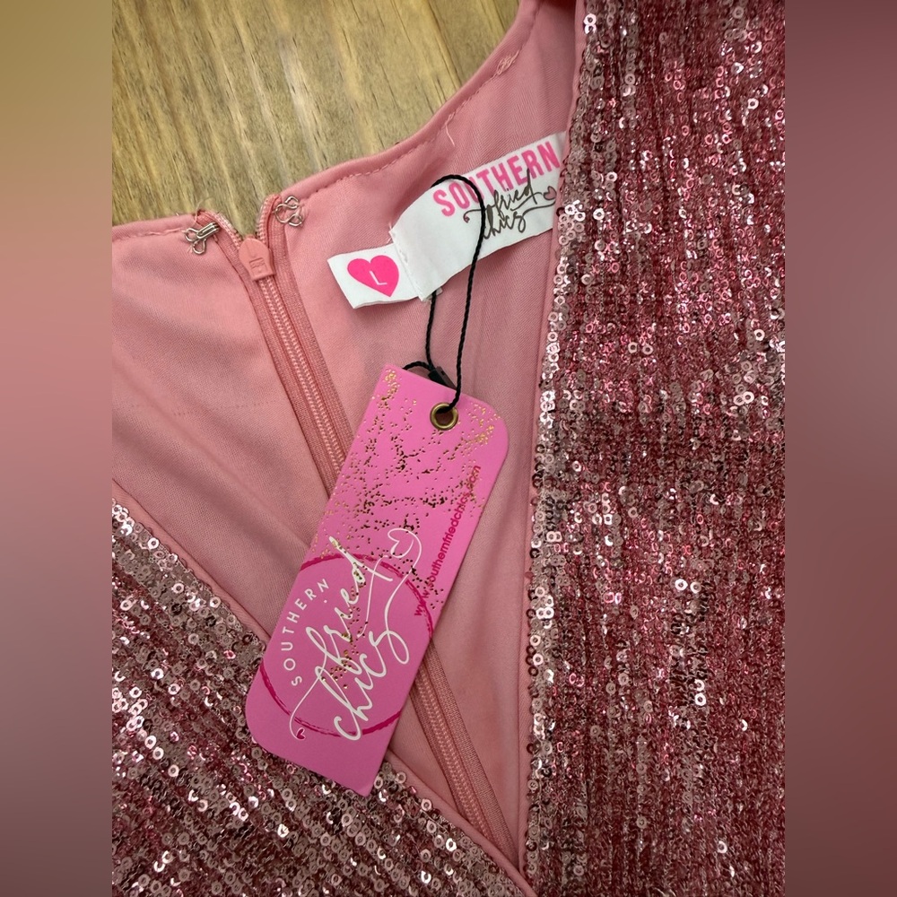 NWT Southern Fried Chics Viva La Dolly Pink Sequin Rompe - Picture 6 of 8